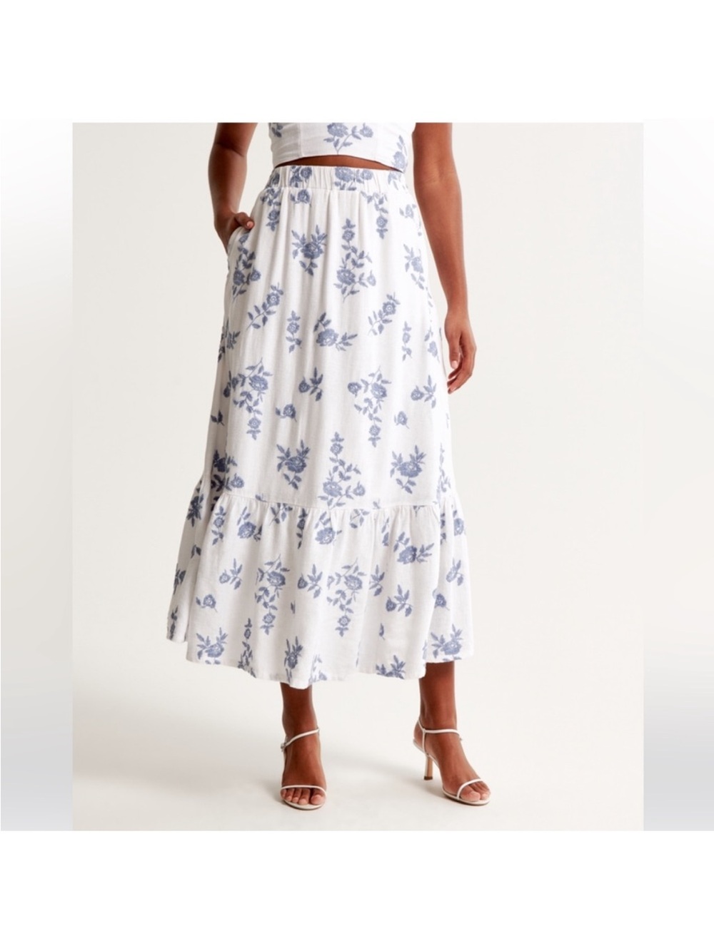 Abercrombie & Fitch White Maxi Skirt with Blue Floral Print
